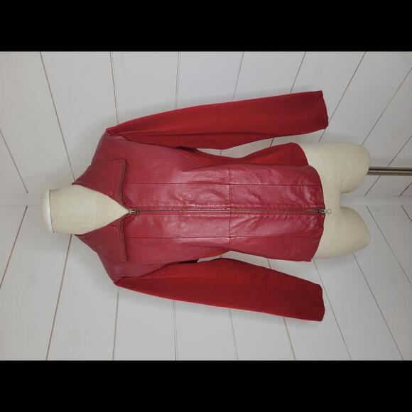 Stonebridge Petite Large red leather front panel sweater body jacket - Picture 1 of 7